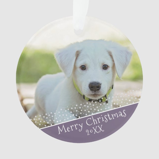 Purple Dog Pet Photo Christmas Holiday Keepsake Ornament (Front)
