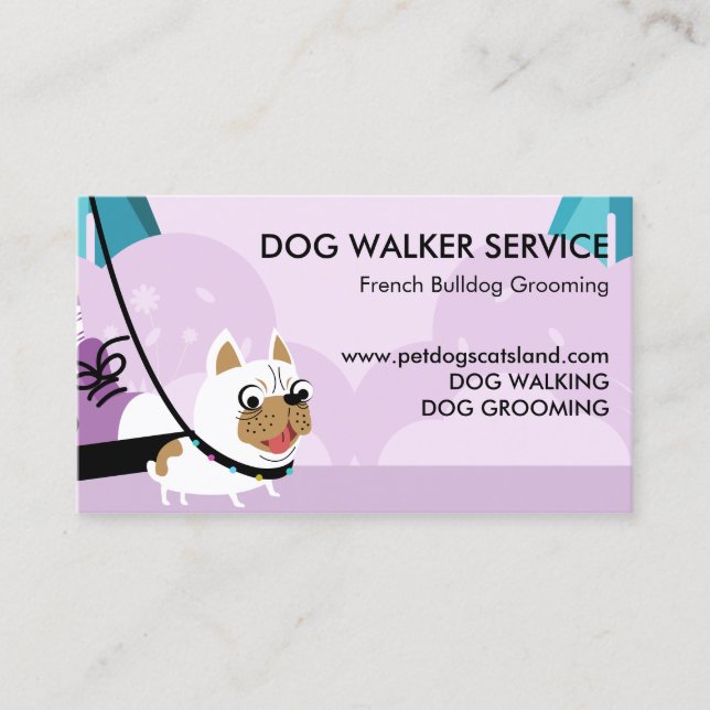 Purple Dog Walker Service French Bulldog Business Card (Front)