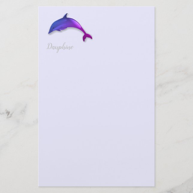 purple dolphin in  lavender stationery (Front)