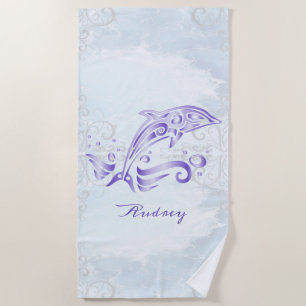 Purple Dolphin Personalised Beach Towel