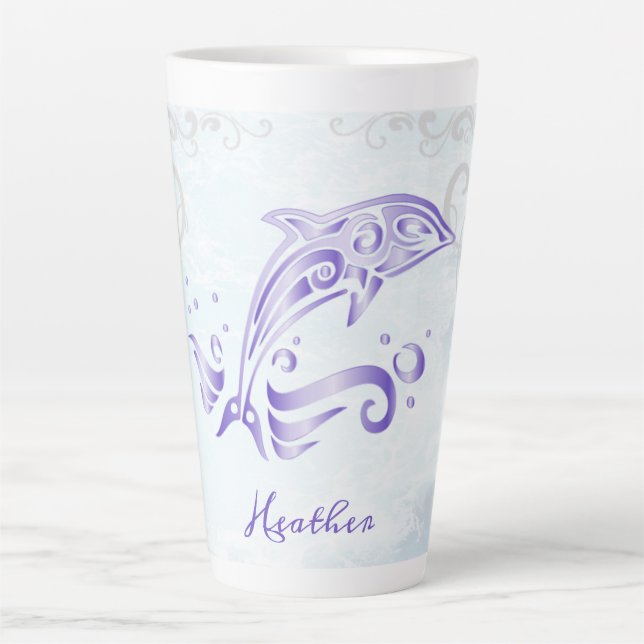 Purple Dolphin Personalised Latte Mug (Front)