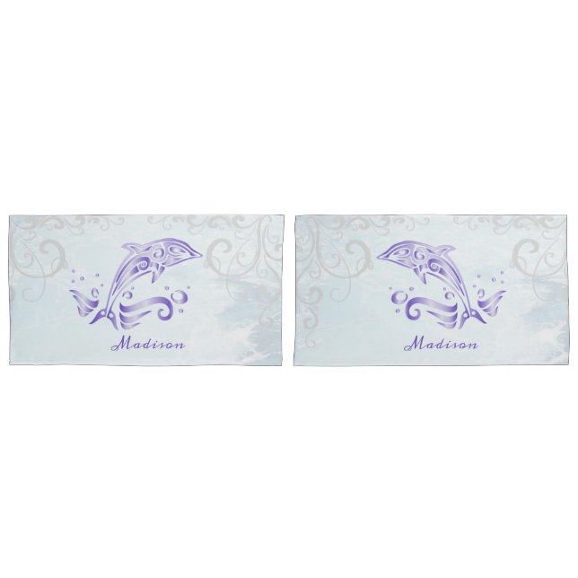 Purple Dolphin Personalised Pillow Case (Front-Set)