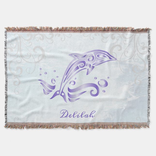 Purple Dolphin Personalised Throw Blanket (Front)