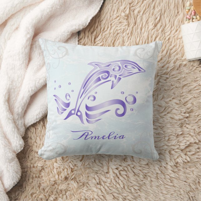Purple Dolphin Personalised Throw Pillow (Blanket)