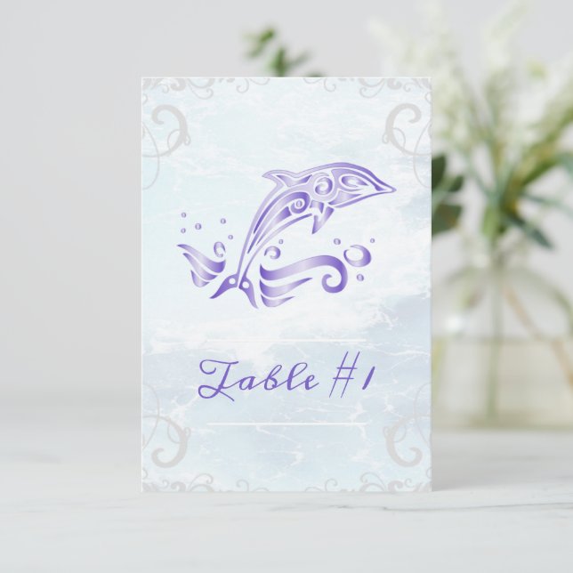 Purple Dolphin Wedding Table Card (Standing Front)