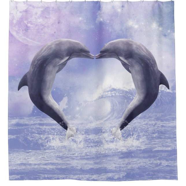Purple Dolphins Kisses Shower Curtain (Front)