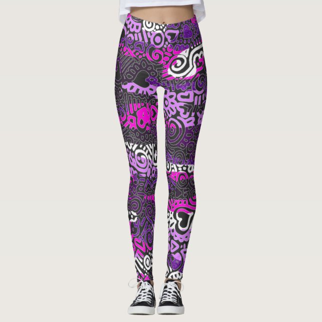 Purple Doodle Pattern Leggings (Front)