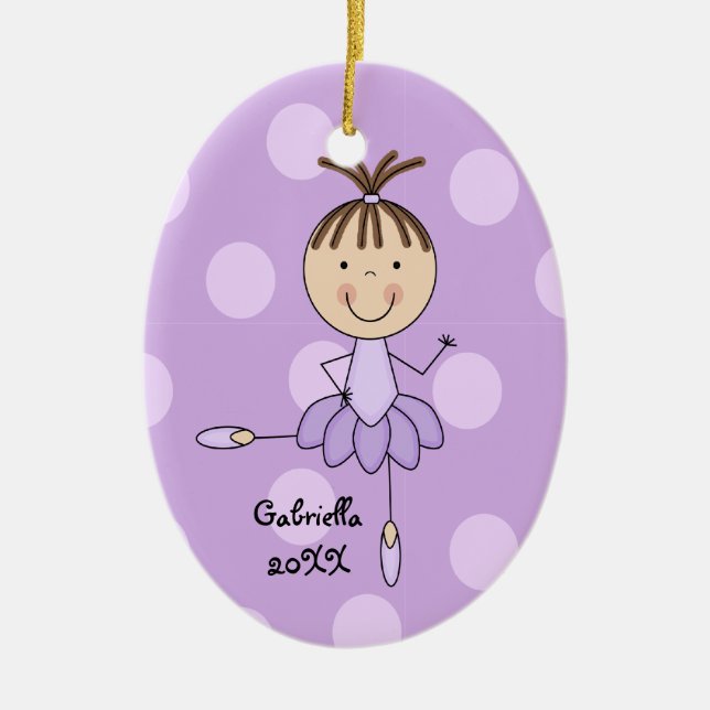 Purple Dots & Purple  Ballerina Christmas Ornament (Front)