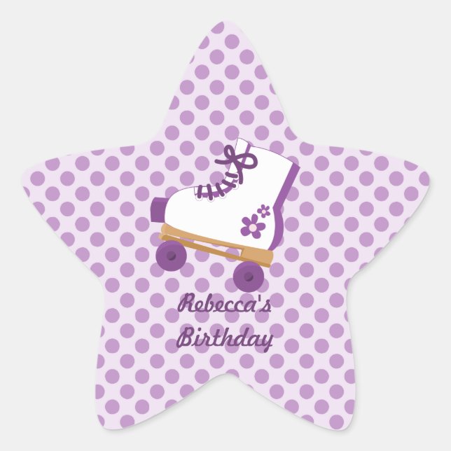 Purple Dots Roller Skate Birthday Star Stickers (Front)