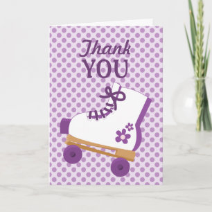 Purple Dots Roller Skate Birthday Thank You Card