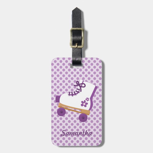 Purple Dots Roller Skate Luggage Tag (Front Vertical)