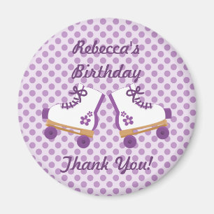 Purple Dots Roller Skates Birthday Button Magnet