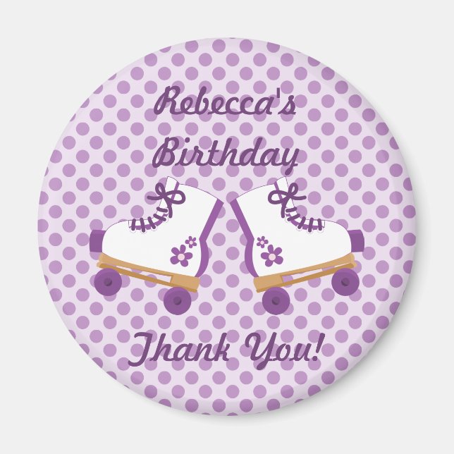 Purple Dots Roller Skates Birthday Button Magnet (Front)