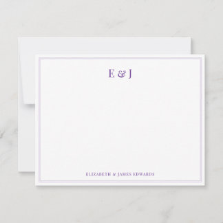Purple Double Border Elegant Couple Monogram Card