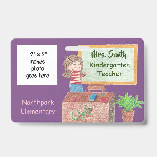Purple double-sided k-12 school teacher ID badge
