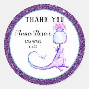 *~* Purple Dragon Baby Girl Shower Thank You Classic Round Sticker