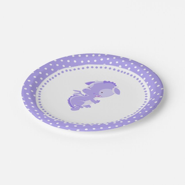 Purple Dragon Birthday Baby Shower Paper Plates (Angled)