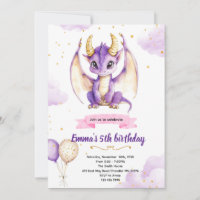 Purple dragon birthday party invitation