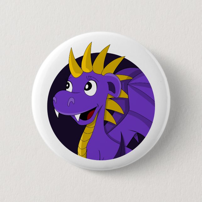 Purple dragon cartoon 6 cm round badge (Front)