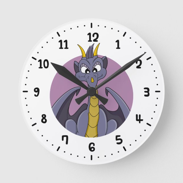 Purple dragon cartoon round clock (Front)