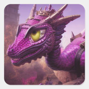 Purple Dragon Cartoon Square Sticker