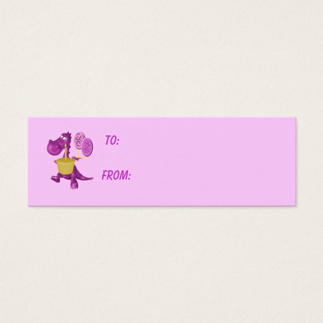 Purple Dragon Cupcake And Balloons Gift Tag (Front)