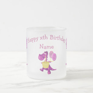Purple Dragon Cupcake And Balloons Personalised Frosted Glass Coffee Mug