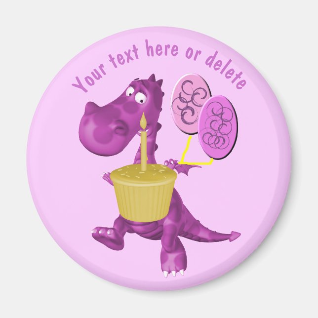 Purple Dragon Cupcake Balloons Personalised Magnet (Front)