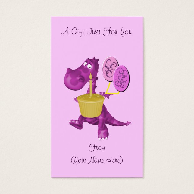 Purple Dragon Cupcake Personalised Gift Card Tag (Front)