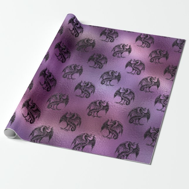 Purple Dragon Design Wrapping Paper (Unrolled)