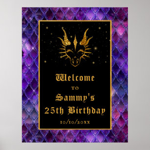 Purple Dragon Scales Gold Birthday Party Welcome Poster