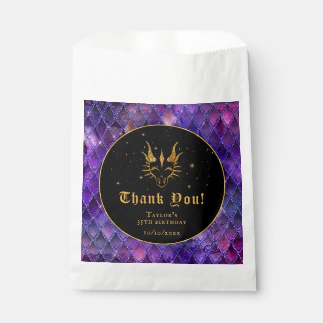 Purple Dragon Scales Gold Birthday Thank You Favour Bags (Front)