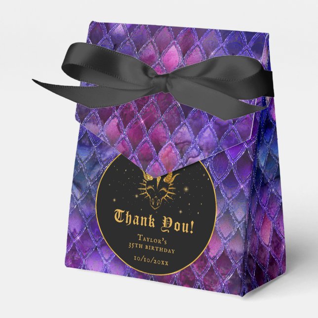 Purple Dragon Scales Gold Birthday Thank You Favour Box (Front Side)