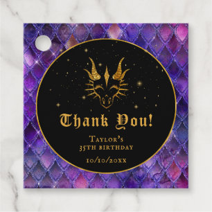 Purple Dragon Scales Gold Birthday Thank You Favour Tags