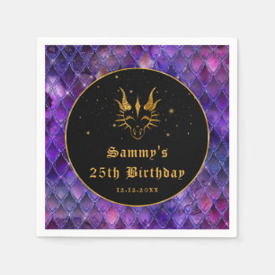 Purple Dragon Scales Gold Faux Glitter Birthday Napkin