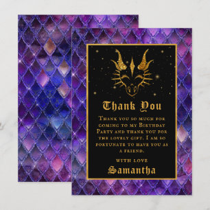 Purple Dragon Scales Gold Faux Glitter Birthday Thank You Card