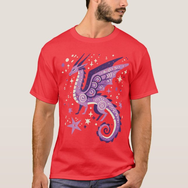 Purple Dragon Stars Cute Fantasy Mythical Girls Wo T-Shirt (Front)