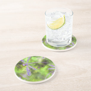 Purple Dragonflies on Lime Coaster