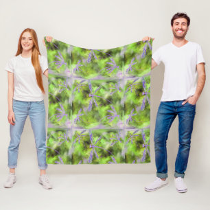 Purple Dragonflies on Lime Fleece Blanket