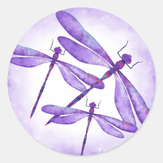 Purple Dragonflies Party Favor Sticker (Front)