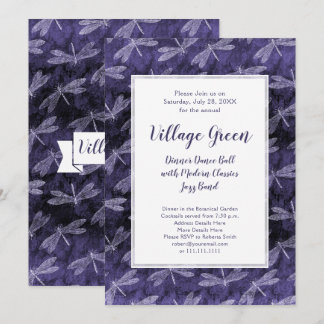 Purple Dragonflies Summer Night Elegant BBQ Party Invitation