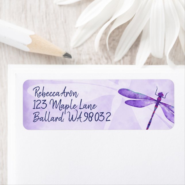 Purple Dragonfly Address Label, Lilac Dragonflies (Insitu)