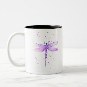 Purple dragonfly cute animal girly purple  Two-Tone coffee mug