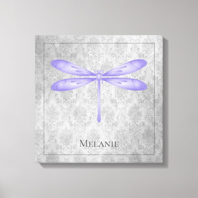 Purple Dragonfly Damask Canvas Print (Front)