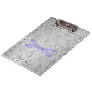 Purple Dragonfly Damask Clipboard