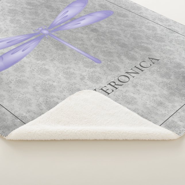 Purple Dragonfly Damask Personalised Sherpa Blanket (3/4)