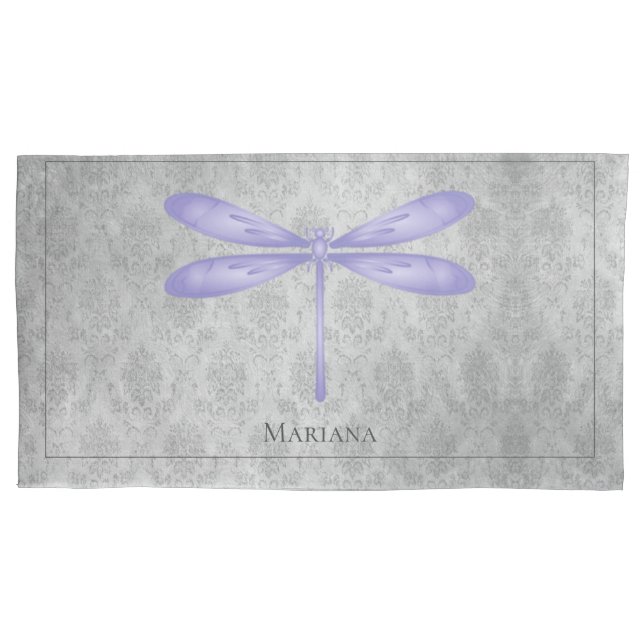 Purple Dragonfly Damask Pillowcase (Front)