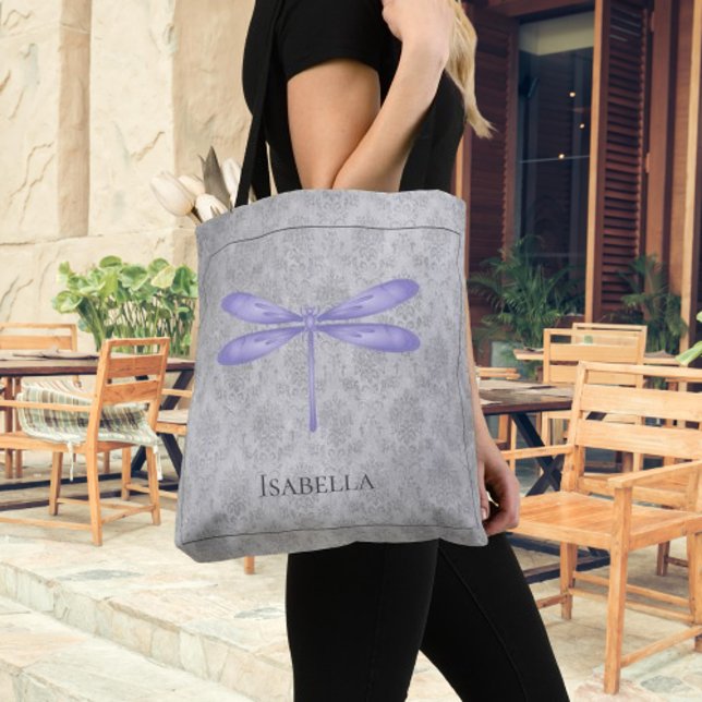 Purple Dragonfly Damask Tote Bag (Purple Dragonfly Damask Tote Bag)