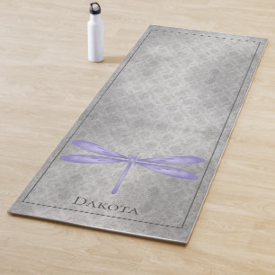 Purple Dragonfly Damask Yoga Mat