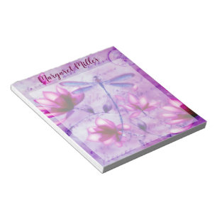 Purple dragonfly floral personalised notepad